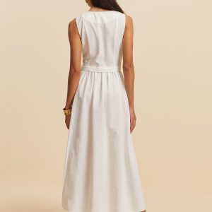 Cotton & Linen Y2K Aesthetic Button Sleeveless Dress for Effortless Coquette Style