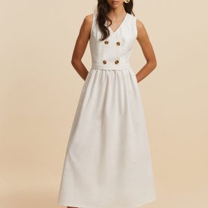 Cotton & Linen Y2K Aesthetic Button Sleeveless Dress for Effortless Coquette Style