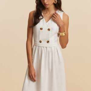 Cotton & Linen Y2K Aesthetic Button Sleeveless Dress for Effortless Coquette Style