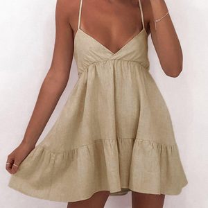 Cotton & Linen Y2K Aesthetic Cami Short Dress for Effortless Summer Style