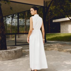 Cotton & Linen Y2K Aesthetic Elegant Cutout Long Dress for Chic Coquette Style