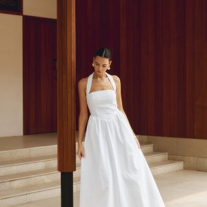 Cotton & Linen Y2K Aesthetic Halter A-Line Long Dress for Effortless Style