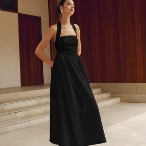 Cotton & Linen Y2K Aesthetic Halter A-Line Long Dress for Effortless Style