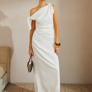 Cotton & Linen Y2K Aesthetic Knotted Strap Long Dress for Effortless Style