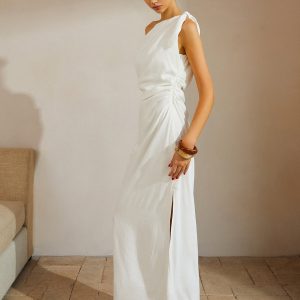 Cotton & Linen Y2K Aesthetic Knotted Strap Long Dress for Effortless Style