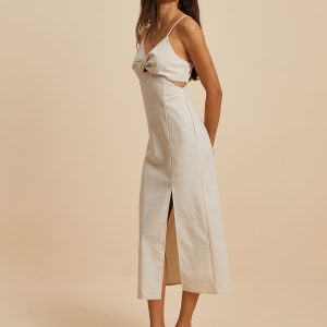 Cotton & Linen Y2K Aesthetic Split Slim Dress for Effortless Coquette Style