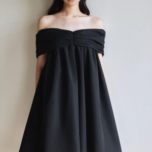 Cotton Pleated Cold Shoulder Dress - Y2K Aesthetic Cute Dress for Stylish Outfits