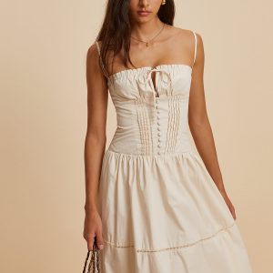 Cotton Pleated Low Cut Dress in Y2K Style - Perfect for Coquette and Grunge Aesthetics