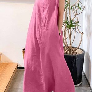 Cotton Round Neck Sleeveless Midi Dress in Y2K Aesthetic for Effortless Style and Comfort