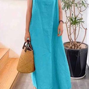 Cotton Round Neck Sleeveless Midi Dress in Y2K Aesthetic for Effortless Style and Comfort