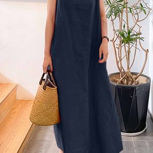 Cotton Round Neck Sleeveless Midi Dress in Y2K Aesthetic for Effortless Style and Comfort