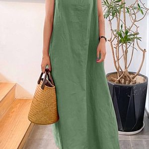 Cotton Round Neck Sleeveless Midi Dress in Y2K Aesthetic for Effortless Style and Comfort