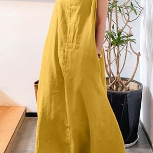 Cotton Round Neck Sleeveless Midi Dress in Y2K Aesthetic for Effortless Style and Comfort