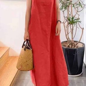 Cotton Round Neck Sleeveless Midi Dress in Y2K Aesthetic for Effortless Style and Comfort