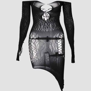 Coven Sisters Y2K Off Shoulder Cut Out Dress - Coquette Aesthetic Fashion Statement