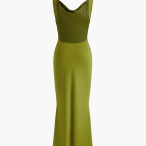 Cowl Neck Backless Slim Dress - Y2K Aesthetic Fashion for Chic Coquette Style