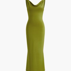 Cowl Neck Backless Slim Dress - Y2K Aesthetic Fashion for Chic Coquette Style