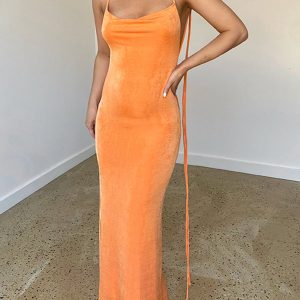 Cowl Neck Open Back Strap Long Dress - Y2K Aesthetic Maxi Dress for Effortless Style