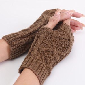 Cozy 9-Color Jacquard Knitting Gloves for Y2K Fashion and Aesthetic Outfits