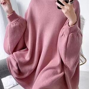 Cozy Batwing Sleeve Solid Color Sweater Top for Y2K and Grunge Aesthetic Lovers