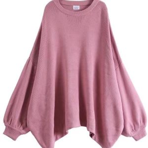 Cozy Batwing Sleeve Solid Color Sweater Top for Y2K and Grunge Aesthetic Lovers