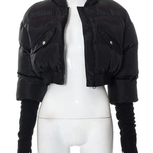 Cozy Black Winter Parka Puffer Jacket for Women with High Collar and Zipper - Streetwear Style