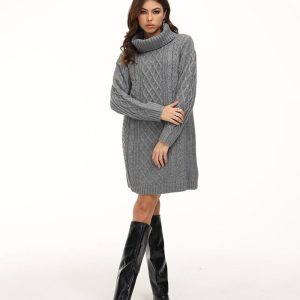 Cozy Cable Knit Dress for Y2K Fashion Lovers - Perfect for Aesthetic Outfits and Fall Style