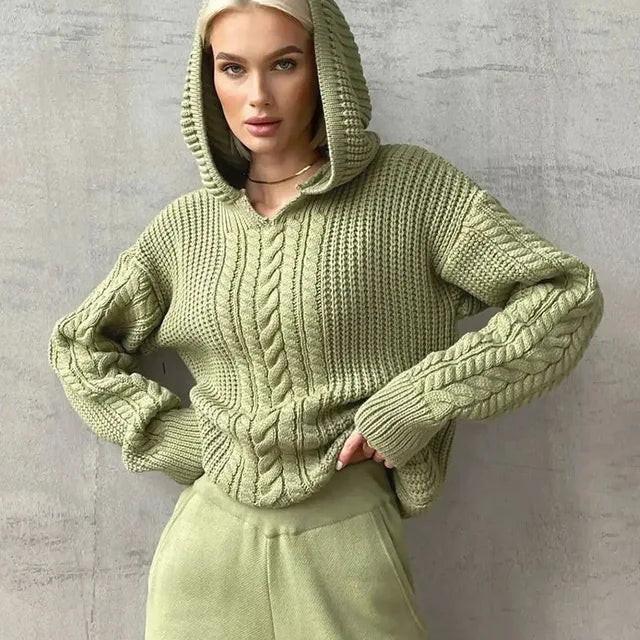 Cozy Knitted Hoodies for Women - Loose Long Sleeve Autumn Pullover, Casual Streetwear 2023