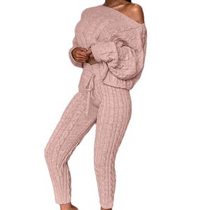 Cozy Knitted Sweater Set: Long Sleeve Top & High Waist Pants for Y2K Aesthetic Fall Fashion