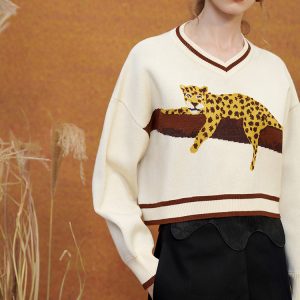 Cozy Leopard Knit Sweatshirt for Y2K Aesthetic and Comfy Casual Outfits