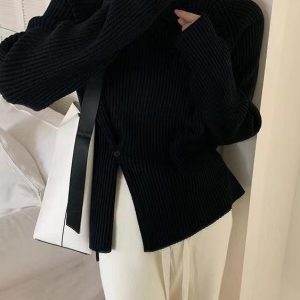 Cozy Loose Buttoned Turtleneck Sweater for Y2K Aesthetic and Grunge Style Outfits