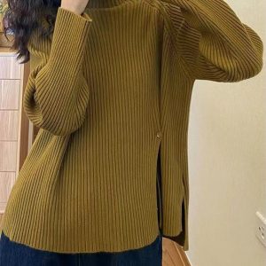 Cozy Loose Buttoned Turtleneck Sweater for Y2K Aesthetic and Grunge Style Outfits