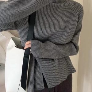 Cozy Loose Buttoned Turtleneck Sweater for Y2K Aesthetic and Grunge Style Outfits