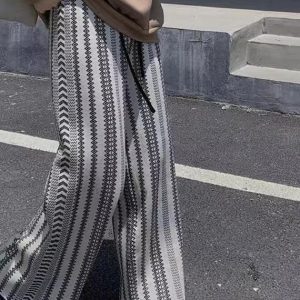 Cozy Loose Jacquard Knitted Thick Wool Pants for Y2K Aesthetic and Grunge Style Outfits