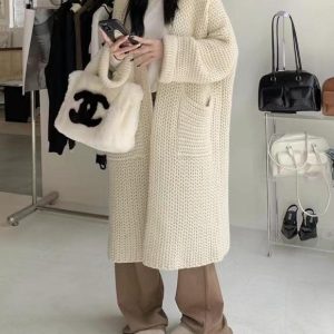 Cozy Loose Knit Long Cardigan for Effortless Y2K Style and Comfy Aesthetic Outfits