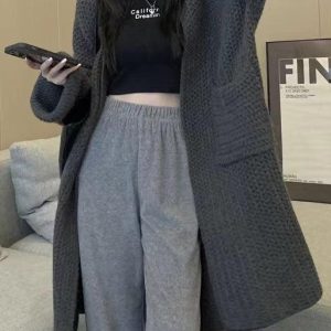 Cozy Loose Knit Long Cardigan for Effortless Y2K Style and Comfy Aesthetic Outfits