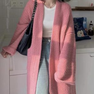 Cozy Loose Knit Long Cardigan for Effortless Y2K Style and Comfy Aesthetic Outfits