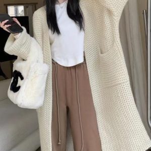 Cozy Loose Knit Long Cardigan for Effortless Y2K Style and Comfy Aesthetic Outfits