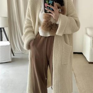 Cozy Loose Knit Long Cardigan for Effortless Y2K Style and Comfy Aesthetic Outfits