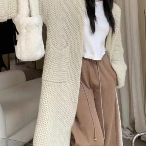 Cozy Loose Knit Long Cardigan for Effortless Y2K Style and Comfy Aesthetic Outfits