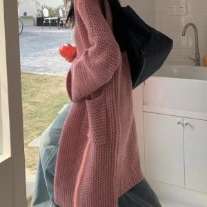 Cozy Loose Knit Long Cardigan for Effortless Y2K Style and Comfy Aesthetic Outfits