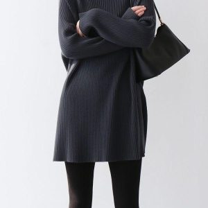 Cozy Loose Knitted Dress for Y2K Fashion Lovers - Perfect for Aesthetic Outfits