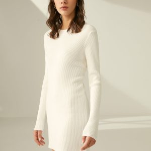 Cozy Ribbed Crewneck Sweater Dress for Y2K Aesthetic and Grunge Style Outfits