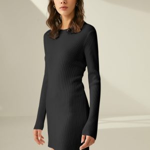 Cozy Ribbed Crewneck Sweater Dress for Y2K Aesthetic and Grunge Style Outfits