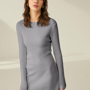 Cozy Ribbed Crewneck Sweater Dress for Y2K Aesthetic and Grunge Style Outfits