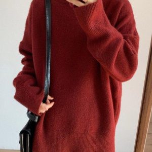 Cozy Solid Color High-Neck Sweater Top for Y2K Fashion and Aesthetic Outfits