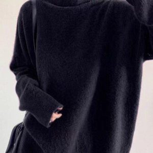 Cozy Solid Color High-Neck Sweater Top for Y2K Fashion and Aesthetic Outfits