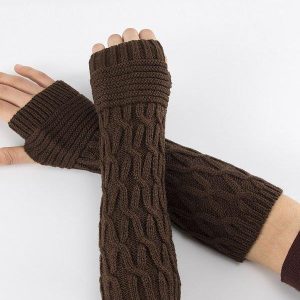 Cozy Solid Color Jacquard Knitted Sleevelet for Y2K Fashion and Aesthetic Outfits