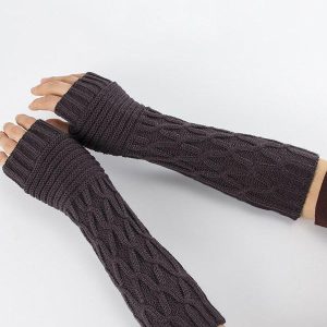 Cozy Solid Color Jacquard Knitted Sleevelet for Y2K Fashion and Aesthetic Outfits