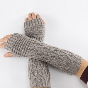 Cozy Solid Color Jacquard Knitted Sleevelet for Y2K Fashion and Aesthetic Outfits